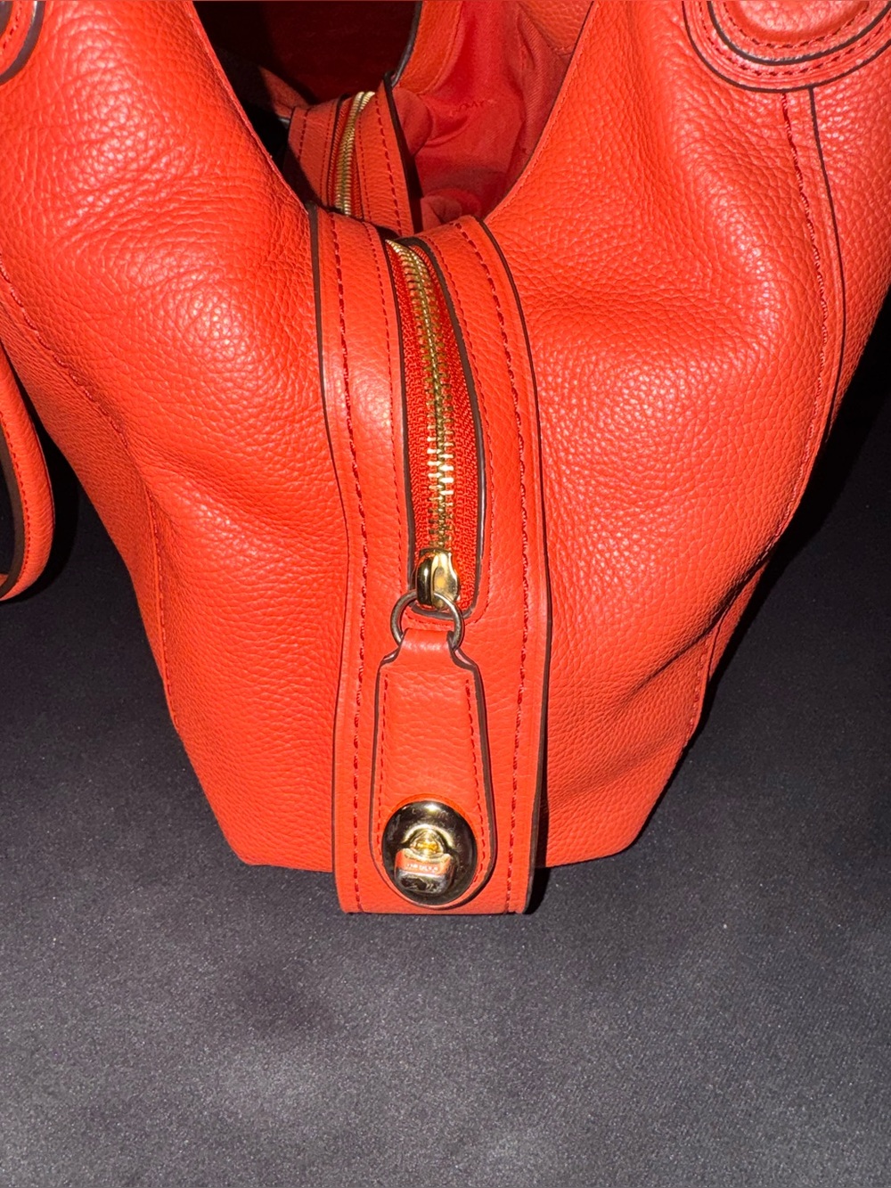 Coach Edie Pebbled Leather Shoulder Tote in Orange-Red - Picture 4 of 12